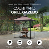 Four Seasons Courtyard BBQ Grill Gazebo with LED Lights, 2 Glass Shelves, and Powder Coated Steel Frame for Backyard Lawn and Outdoor Use, Brown Four Seasons Courtyard