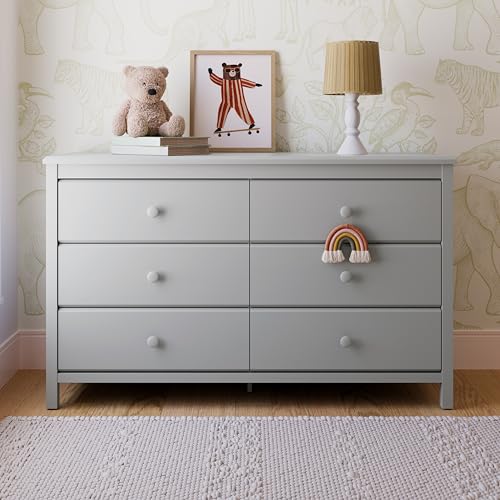 Storkcraft Alpine 6-Drawer Dresser (Pebble Gray) – GREENGUARD Gold Certified, Gray Dresser for Bedroom, Kids & Nursery Storage Drawers, Safety Interlocking Drawers, Pre-Installed Tracks, Kids Bedroom Storkcraft