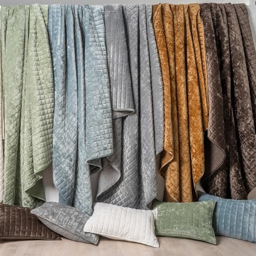 RECYCO Luxury Velvet Quilt Set King Size Bedding Sets, Ultra Soft Velvet Comforter Set, Lightweight Channel Box Stitch Oversized Bedspread Coverlet for All Season, with 2 Shams, Walnut Brown RECYCO