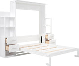 MERITLINE Queen Murphy Bed with Storage Drawers,LED Lights and Shelves,Wood Murphy Wall Bed Cabinet for Adults (White) MERITLINE