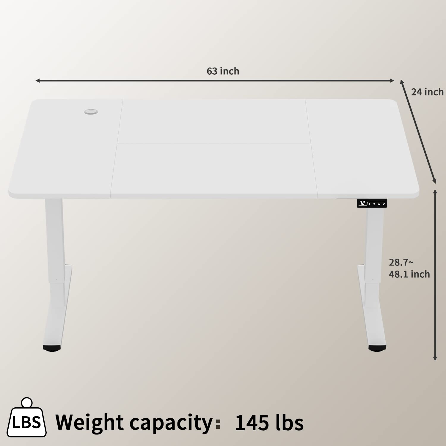 Furmax Electric Height Adjustable Standing Desk Large 63 x 24 Inches Sit Stand Up Desk Home Office Computer Desk Memory Preset with T-Shaped Metal Bracket, White - WoodArtSupply