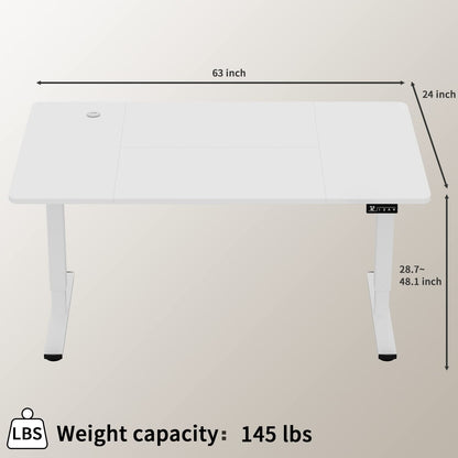 Furmax Electric Height Adjustable Standing Desk Large 63 x 24 Inches Sit Stand Up Desk Home Office Computer Desk Memory Preset with T-Shaped Metal Bracket, White - WoodArtSupply