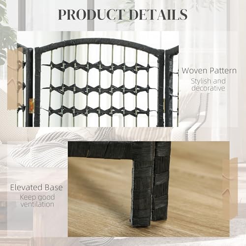 HOMCOM 8 Panel Room Divider, Folding Privacy Screen, 5.6' Room Separator, Wave Fiber Freestanding Partition Wall Divider, Black HOMCOM