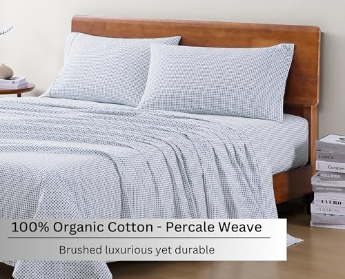 LANE LINEN 100% Organic Cotton Twin Sheets Set - 3 PC Bedding Sheets & Pillowcases - Breathable & Cooling Bed Sheets - Deep Pocket up to 15", Sheets for Twin Size Bed: Polka Dot (Blue) LANE LINEN