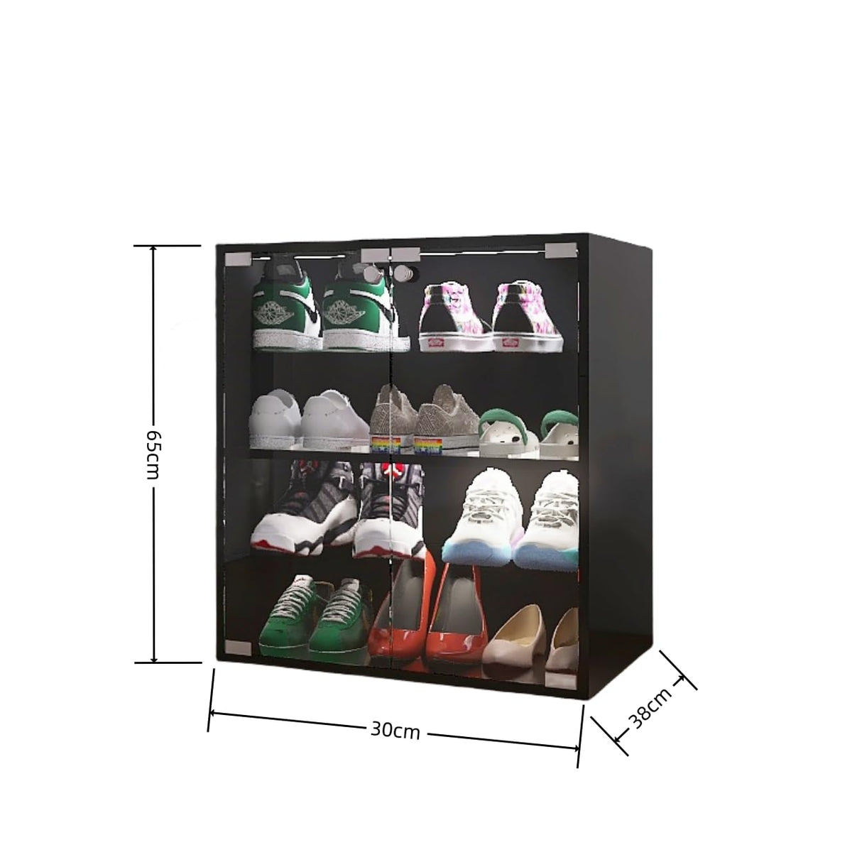 HomVent Shoe Box with RGB LED Light, Wooden Stackable Shoe Storage Box with Glass Door, Shoe Storage Bin Shoe Display Case for Sneakers (4 Tier-1) HomVent