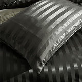 RevenRella 3 Piece Satin Duvet Cover Set Bedding Sets Italian Style 1800 Series Luxury Rich Silk Silky Super Soft Stripes Hidden Zipper Closure Reversible Wrinkle Free Honeymoon(Grey, King) RevenRella