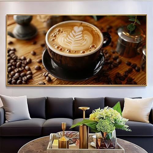 Coffee Diamond Art Kits for Adults, DIY Diamond Painting Food Paint by Numbers Kit for Beginners, 5D Full Drill Diamonds Gem Arts and Crafts for Home Wall Decor Gifts, Hobbies for Women 28x56inch N3-9 HUAYIJON