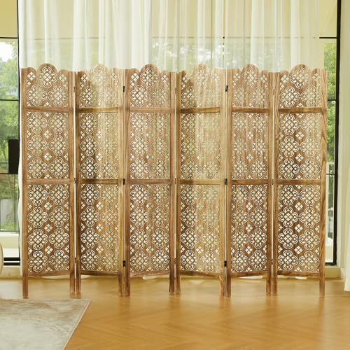 68.9Inch Folding Room Divider, 6 Panels Wood Carved Privacy Screens, Free Assembled Privacy Screen Decorative Partition for Home Office Restaurant (Dark Brown) Svimi