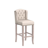 DUOMAY Classic Tufted 30 Inch Bar Stools Set of 2, Linen Upholstered Counter Chairs with Back, Armless Barstools Breakfast Stools W/Solid Wood Legs for Kitchen Island Lounge Pub Bar, Beige DUOMAY