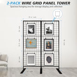 Room Divider Freestanding Gridwall, 2 Panel Folding Display Board Organizer with Base Feet, Privacy Screens Portable Freestanding Display Board Wire for Craft Shows Events Retail NEESEEYEE