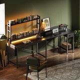 Huuger L Shaped Gaming Desk with LED Lights, Power Outlets & Storage Shelves, Black Huuger