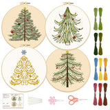 BEUNITONE 4PCS Christmas Tree Embroidery Kit Merry Christmas Stamped Snowflake Pine Tree Needlepoint Kit DIY Adult Beginner Stamped Cross Stitch Kit with Patterns and Instructions