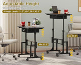 Adjustable Height Standing Desk With Drawer, Rolling Sit Stand Up Desk With Wheels, Small Sit To Stand Computer Desk, Adjustable Desktop Height, On Wheels, Black, For Walking Pad Laptop Treadmill Cidaziya