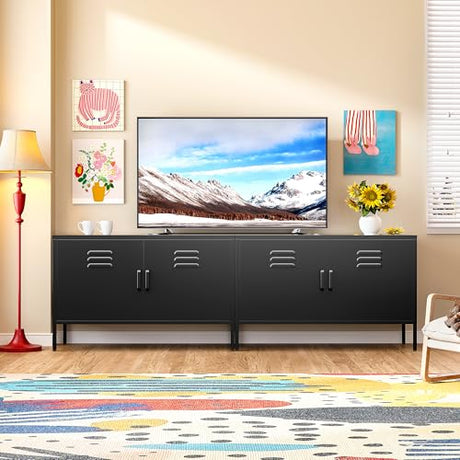 SISESOL Black Metal Storage Cabinet with Doors and Shelves,2 Door Wide Metal Locker Accent Storage Cabinet with Leg & Vent Hole,Wide TV Cabinets,Low Side Cupboard for Home,Office,Dining/Living Room SISESOL