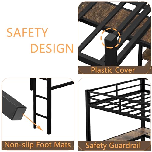 Full Size Loft Bed with Desk and Storage Shelves, Heavy Duty Metal Loft Bed with L-Shaped Desk and Ladder, Full Size Loft Bed for Kids, Teens, Black Loft Bed Full Size Bellemave