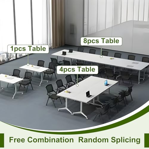 MOFGOE Conference Room Table, Foldable Training Table with Wheels, Large Mobile Seminar Desk, for Office Classroom Meeting, Modular Spliced & Combined,1pack,47x20x30 Inch MOFGOE