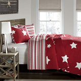 Lush Decor Star Quilt - Reversible 2 Piece Pattern Striped Bedding Set with Pillow Sham - Twin - Red Lush Decor