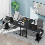 L Shaped Desk Gaming Computer 50 Inch Reversible Corner Table PC Work Table for Writing Study Student with Wood Tabletop Metal Frame CPU Stand Side Bag for Home Office Small Place Simple Deluxe