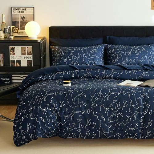 Wake In Cloud - Constellation Comforter Set, Celestial Space Star Galaxy Astrology, Soft Lightweight Bedding for Teen Kids Boys Girls, 3 Pieces, Navy Blue, King Size Wake In Cloud