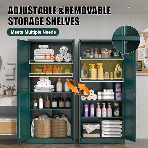 MetalMax 71" Tall Metal Storage Cabinet, Kitchen Pantry Storage Cabinets with Doors and 4 Shelves, Food Pantry Cabinet, Large Cupboard, Utility Steel Cabinets for Dining, Kitchen, Living Room, Green MetalMax