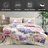 WeCozy 5 Pcs Twin Size Comforter Set with Pillowcase & Sham, Floral Flower Peony Bedding for Kids and Adults, Botanical Painting Hydrangea Bed in a Bag with Flat Fitted Sheet WeCozy