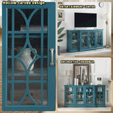 SUPPNEED 63” TV Stand, Storage Buffet Cabinet, Sideboard with Glass Door and Adjustable Shelves, Console Table for Dining Living Room Cupboard, Teal Blue SUPPNEED