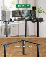 Marsail 63×55 in Electric Corner L-Shaped Standing Desk with 4-in 1 Electical Outlet, Computer Desk with Headphone Hook, Memory Sit Stand up Home Office Table, Ergonomic Gaming Table,Black Marsail