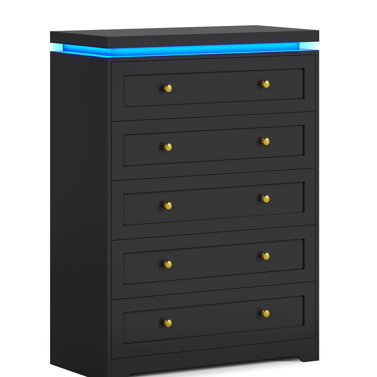 AOGLLATI Black Dresser for Bedroom,5 Drawer Dresser with Led Lights,Modern Led Tall Bedroom Dresser with Top Floating Design for Bedroom Hallway,Black AOGLLATI