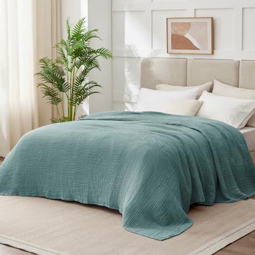 Kozyhvn 100% Cotton Muslin Blanket Twin XL 66" x 90", Breathable and Cooling Bed Blankets, Soft Boho Bedspread, Gauze Bedding for Adults All Season, Turquoise, Teal Kozyhvn