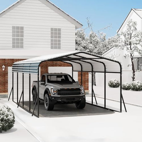 GarveeLife 12x20 ft Carport, Metal Carport with Galvanized Steel Roof and Reinforced Base, Heavy Duty Garage Car Shelter Shade, Outdoor Car Port Canopy for SUV, Truck, Boats GarveeLife