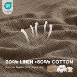 Simple&Opulence Linen Muslin Duvet Cover Set Queen Size, 3Pcs Brown Linen Cotton 3-Layer Gauze Minimalist Comforter Cover 88”x92”, Ultra Soft Breathable Seersucker Bedding Set with 2 Pillowcases Simple&Opulence