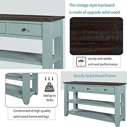 48'' Solid Wood Console Table, Modern Entryway Sofa Side Table with 3 Storage Drawers and 2 Shelves. Easy to Assemble (Green) Quarte