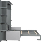 MERITLINE Queen Murphy Bed with Couch and Storage Shelves,Wood Murphy Bed Cabinet with Storage Shelves and Sofa,Fold up Bed Grey Murphy Wall Bed Queen Size MERITLINE