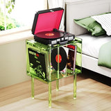 solaround Acrylic Record Player Stand, with Vinyl Storage, Clear Acrylic Side Table, (Green) solaround