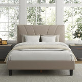 Avenco Queen Bed Frame, Upholstered Platform Bed Frame with Adjustable Headboard, Wood Slat Support, Easy Assembly, No Box Spring Needed, Beige Avenco