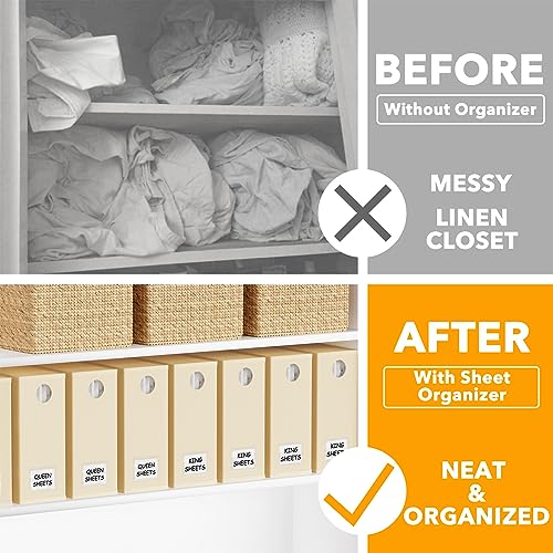 SpaceAid 8 Pack Bed Sheet Organizers and Storage, Foldable Sheet Organizer for Linen Closet, Sheets Set Folder Keeper with Window XL (Queen & King Size) Bedding Container (Beige, 8 Pack) SpaceAid