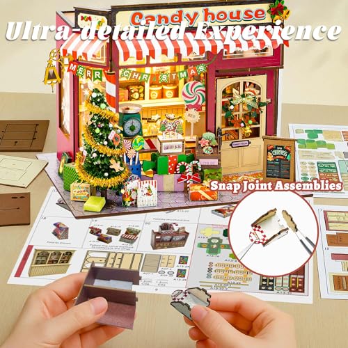 Flever DIY Miniature House Kit, Tiny Home Kit with LED Light, Mini House Build Craft Kits for Adults and Teens, Home Decor Creative Gift for Family/Friends (Christmas Candy House)