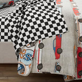 Lush Decor Race Car Kids' 5-Piece Oversized Quilt Bed Set, Reversible Bedding Set for Boys, Blue & Orange, Twin Lush Decor