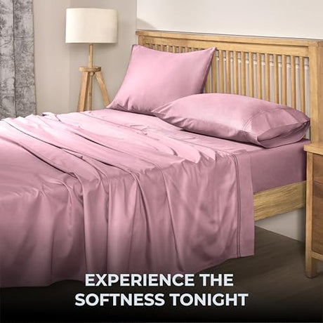 Mayil Manor 100% Natural Cotton Sheets Queen Size Bed Set | 500 TC Single-Ply Sateen Weave | Soft, Breathable, Hypoallergenic Solid 4-Piece Bedding with Deep Pocket Fitted, Flat, Pillowcase | Blush Mayil Manor