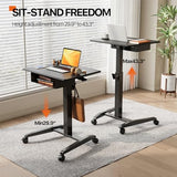 JOY worker Height Adjustable Rolling Laptop Desk with Shelf,Mobile Standing Desk,Pneumatic Mobile Laptop Table with Wheels for Couch Home Office School,Holds Up to 22lbs,Black JOY worker