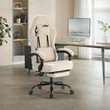 Sweetcrispy Computer Gaming Chair - High Back Ergonomic Desk Chair with Footrest and Lumbar Support, Height Adjustable Task Chair with Linkage Armrests and Headrest, 360° Swivel Wheels, Khaki Sweetcrispy