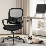 Sweetcrispy Home Office Managerial Executive Chair with Ergonomic Design, Mid-Back Mesh Swivel, Comfortable Lumbar Support, Comfy Arms for Bedroom,Study,Student, Black Sweetcrispy