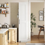 IRONCK Narrow Kitchen Pantry Storage Cabinet, 72" Slim Single Door with 6 Adjustable Shelves, Door Rack and Wheels, Space Saving Freestanding Storage Floor Cabinet for Small Place, White IRONCK