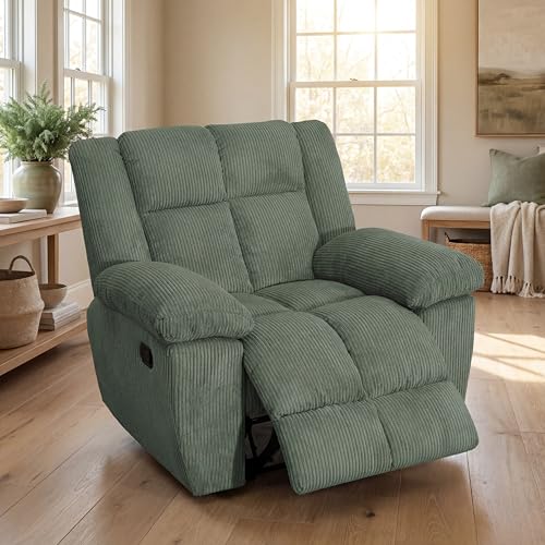 Trygoal Oversized Corduroy Recliner Chair, Manual Lazy Boy Recliner with Home Theater Seating, Breathable Living Room Reclining Chair for Adults Reading, Gaming, Relax, Green