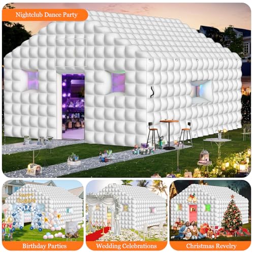 WUHUWOO Inflatable Nightclub 20x16.8x12 Ft, Large White Inflatable Party Club Tent for Adults Birthday Backyard Wedding Rental, 2 Doors and Logo Area WUHUWOO