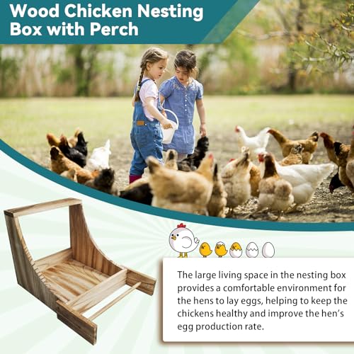 MUYG Chicken Nesting Box,Wooden Single Compartment Chicken Nesting Boxes Wood Hen Nest Box Chicken Coop Accessories Wall Mount Laying Nest Boxes with Perch for Chickens Hens Ducks Poultry - WoodArtSupply