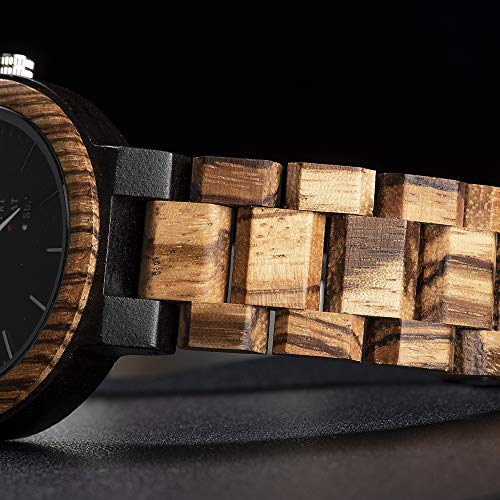 BOBO BIRD Mens Wooden Watch Analog Quartz with Week Display Lightweight Handmade Wood Wrist Watch for Men (Black Dial) BOBO BIRD