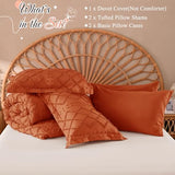 Manyshofu 5Pcs Boho Full Duvet Cover Set - Tufted Burnt Orange Duvet Cover Pattern, Shabby Chic Boho Bedding Set Textured Comforter Covers with Embroidery Pillow Shams Manyshofu