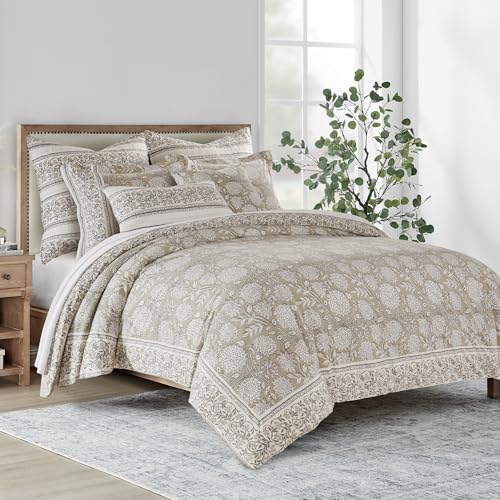 Levtex Home Adare Taupe Reversible King/Cal King Comforter Set (106x94in) with 2 Pillowcases (36x20in) - Floral Bedding - Taupe White - 100% Cotton King Size Comforter Set - Soft, Pre-Washed Levtex Home