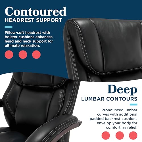 La-Z-Boy® Bellamy Executive Office Chair with Memory Foam Cushions, Real Wood Arms and Swivel Base, Waterfall Seat Edge, Faux Bonded Leather, Black La-Z-Boy
